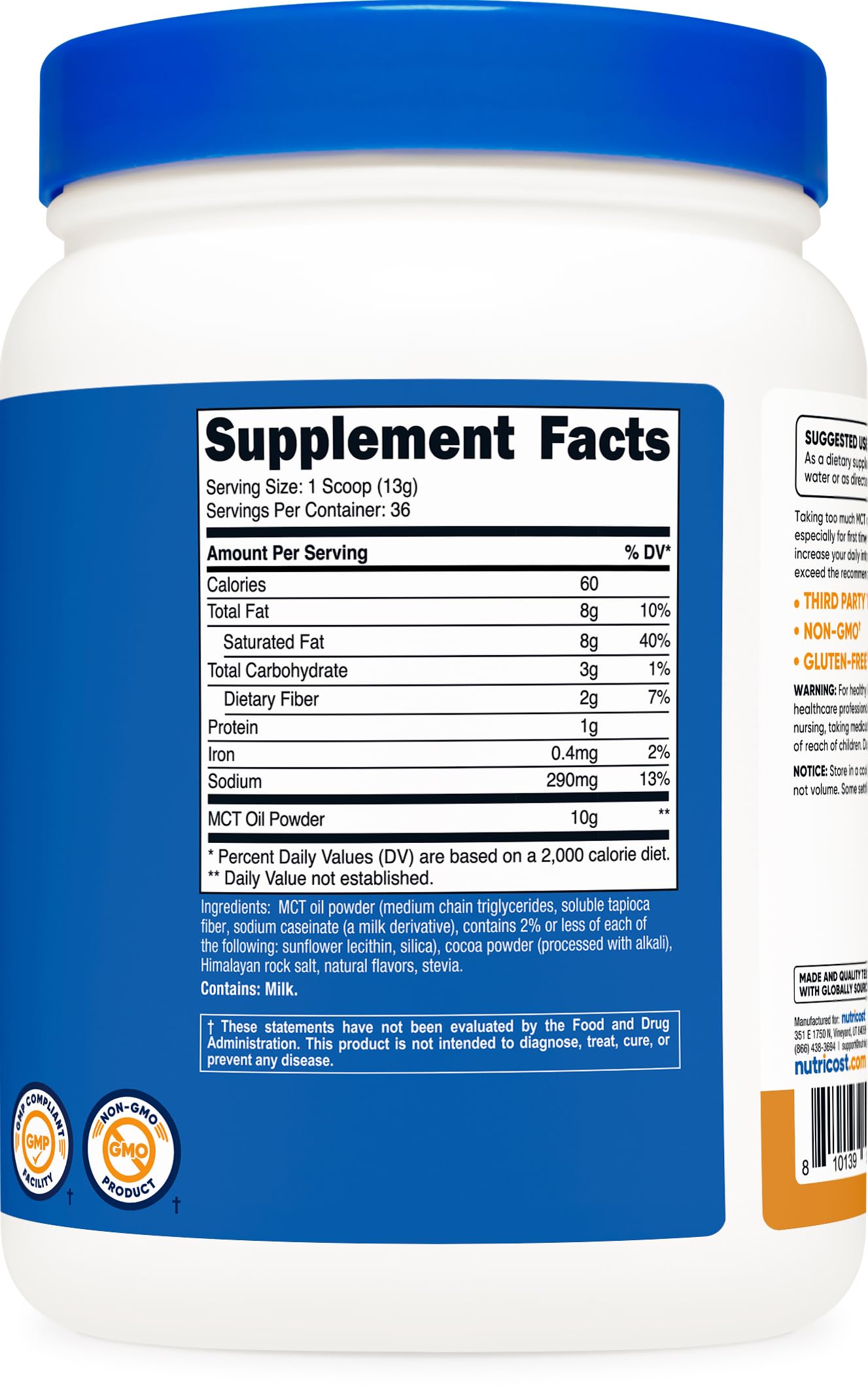 Gym-ready Nutricost MCT Powder in a fitness bag