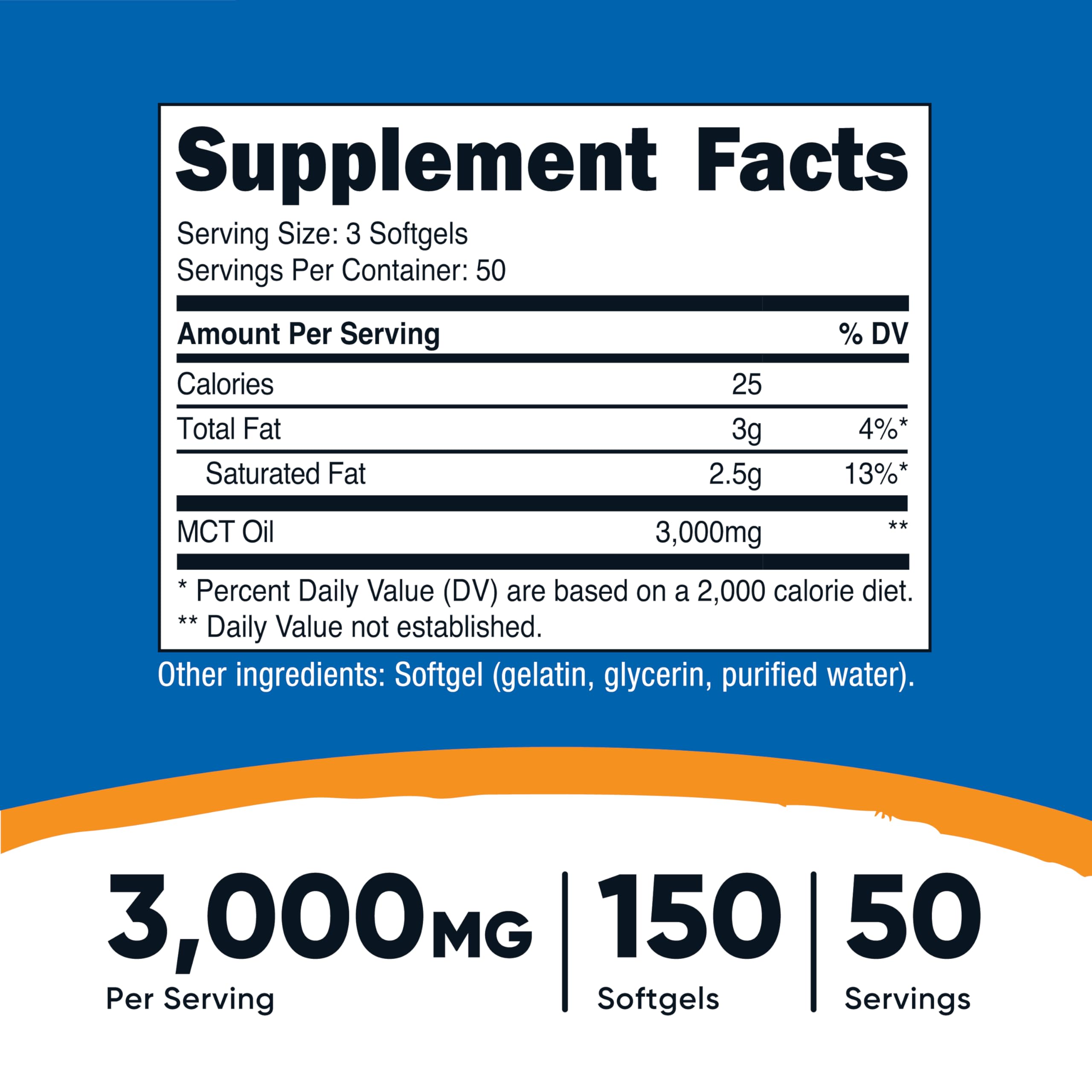 Nutricost MCT Oil Softgels label back detailing ingredients and dosage