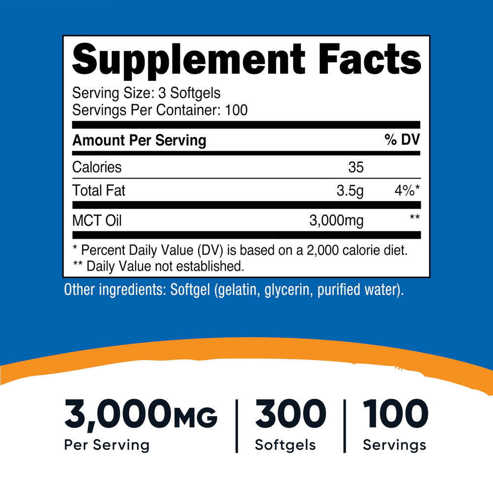 Nutricost MCT Oil Softgels capsules closeup reveals easy-to-swallow softgels