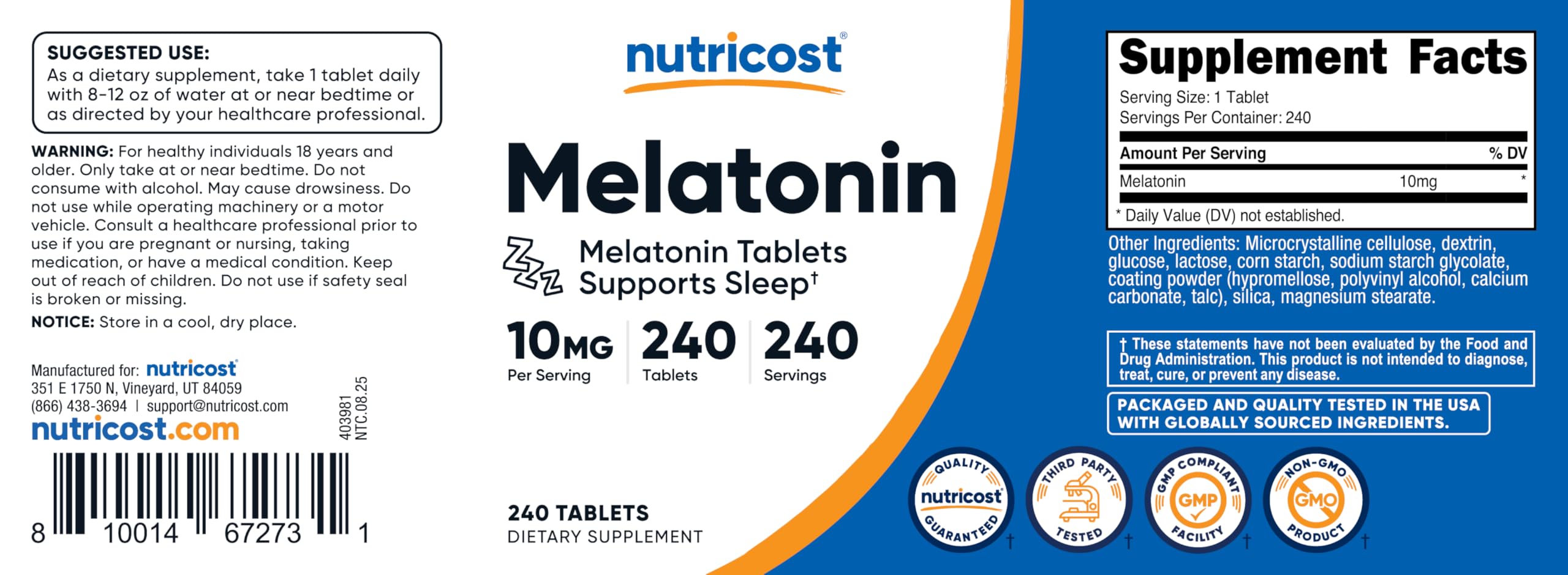 Nutricost facility badge hints NSF GMP certified production.