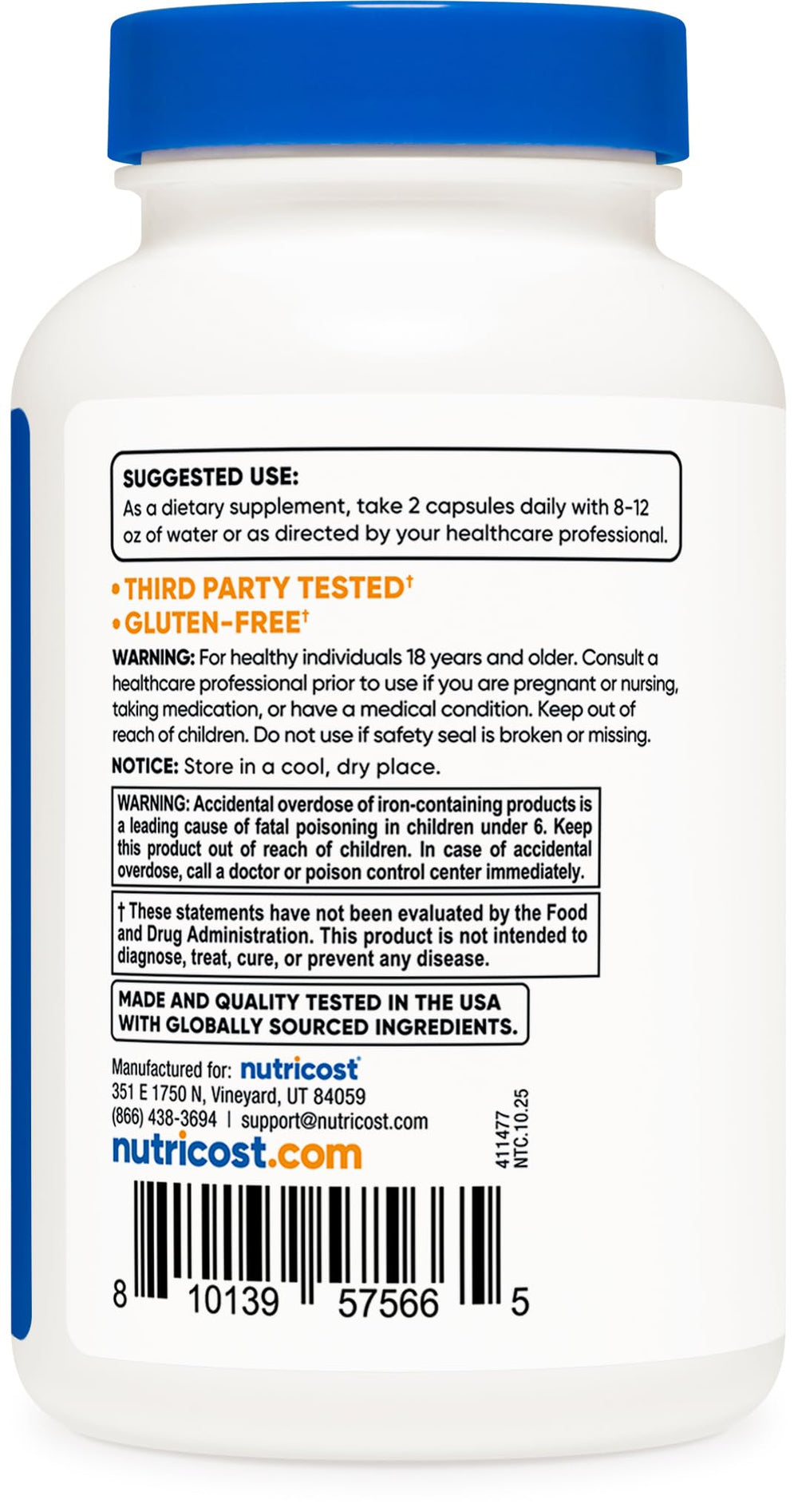 Nutricost Methylated Vitamin B Complex label highlighting gluten-free formulation.