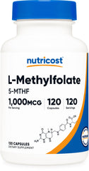 Nutricost Methylfolate bottle front view, gluten-free and non-GMO.