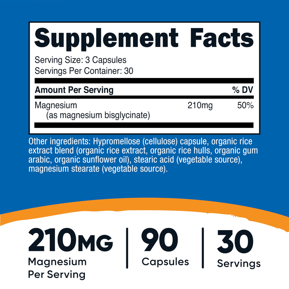 Close-up of Nutricost magnesium glycinate capsules highlighting smooth, easy-to-swallow tablets.