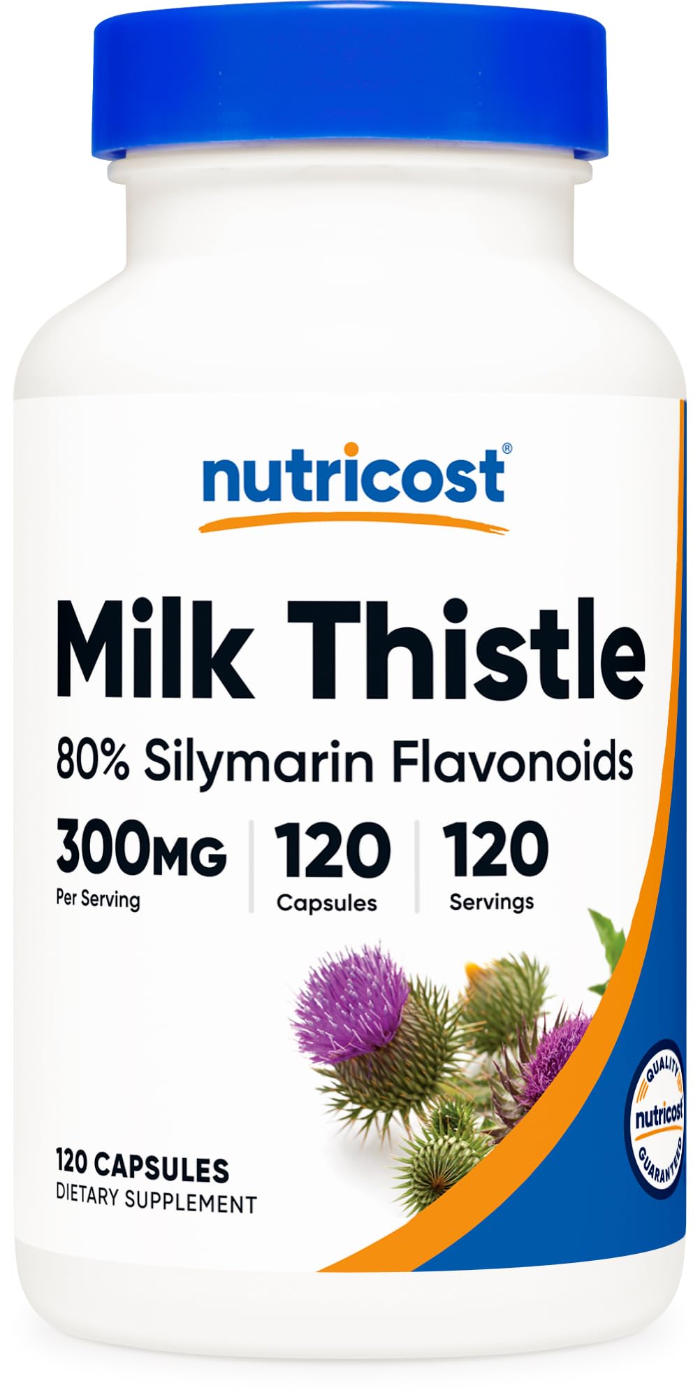 Nutricost Milk Thistle capsules bottle showing 300 mg per serving for daily support.