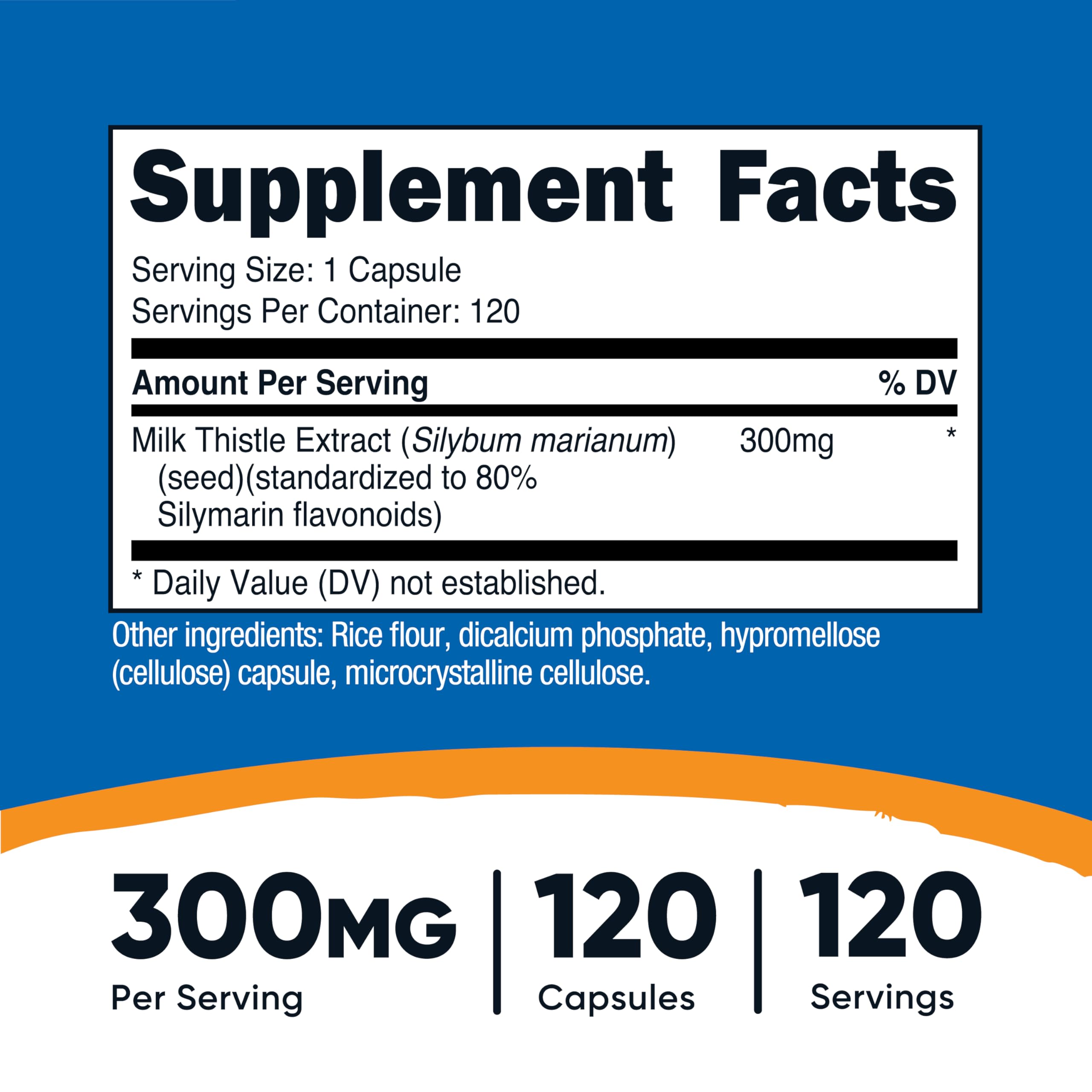Close-up of Nutricost Milk Thistle capsules highlighting a gluten-free, plant based formula.