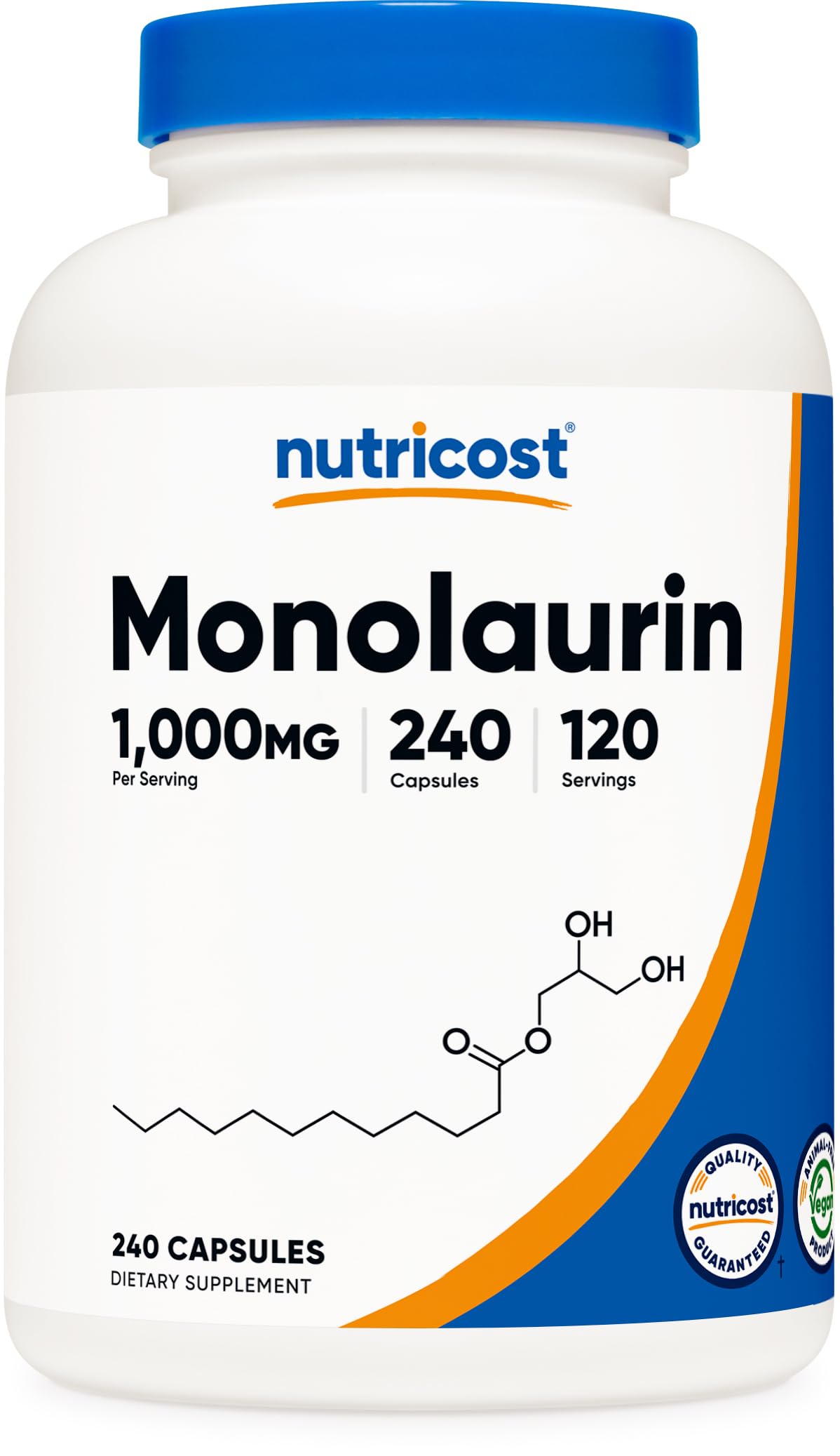 Nutricost Monolaurin 1000 mg bottle for convenient daily use.