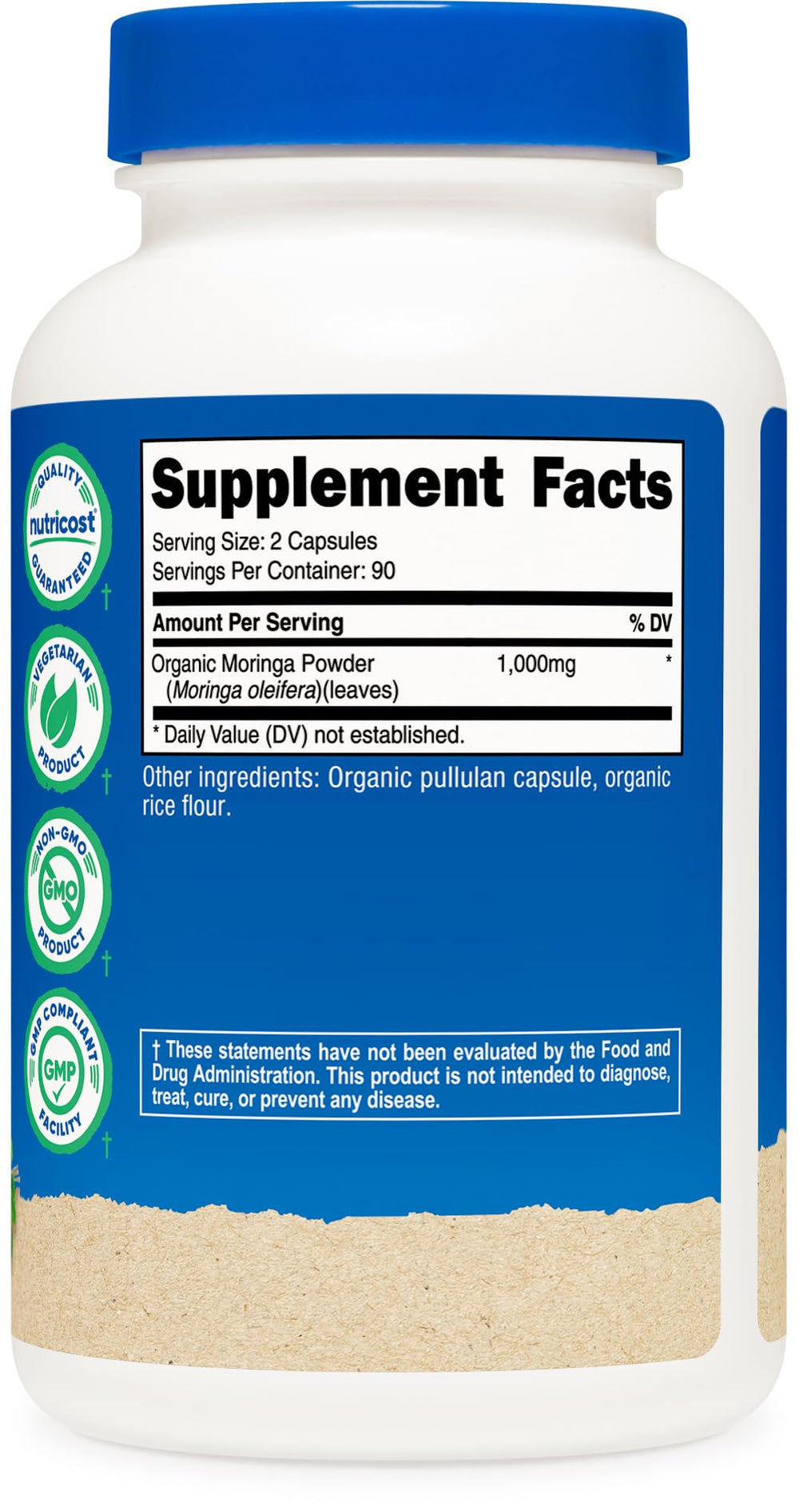 Nutricost Moringa capsules in hand for daily use.