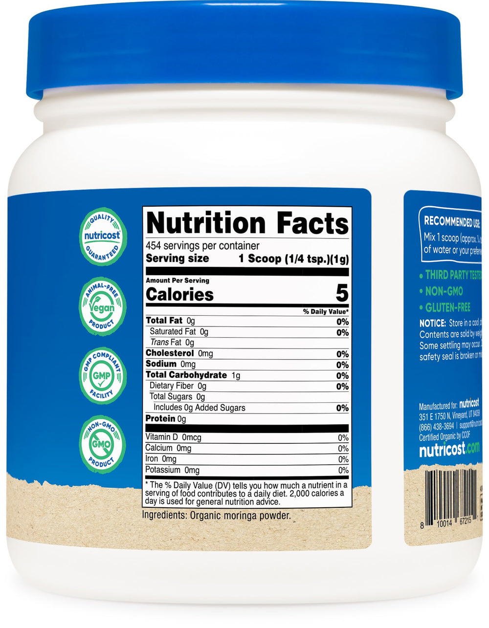 Nutricost Moringa powder produced in a GMP-compliant facility