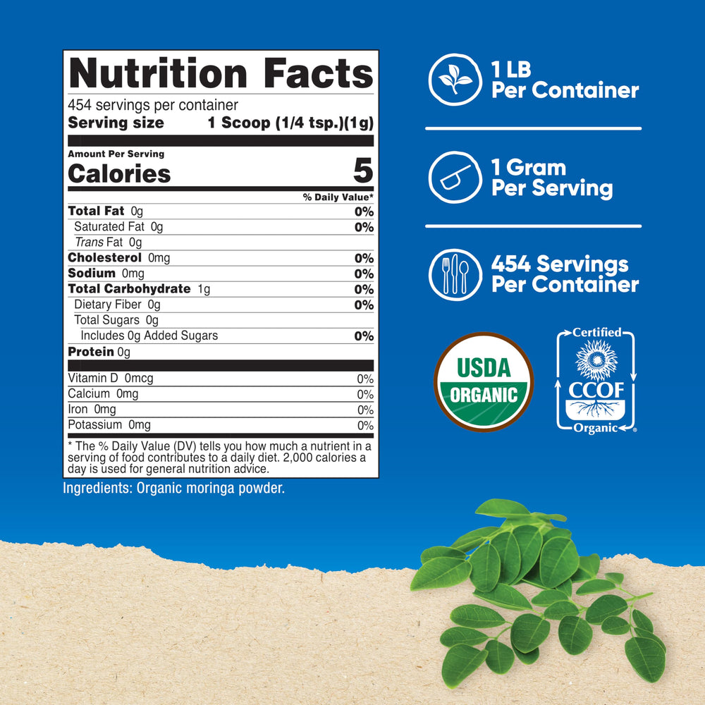 Nutricost Moringa powder scoop ready for a quick greens boost