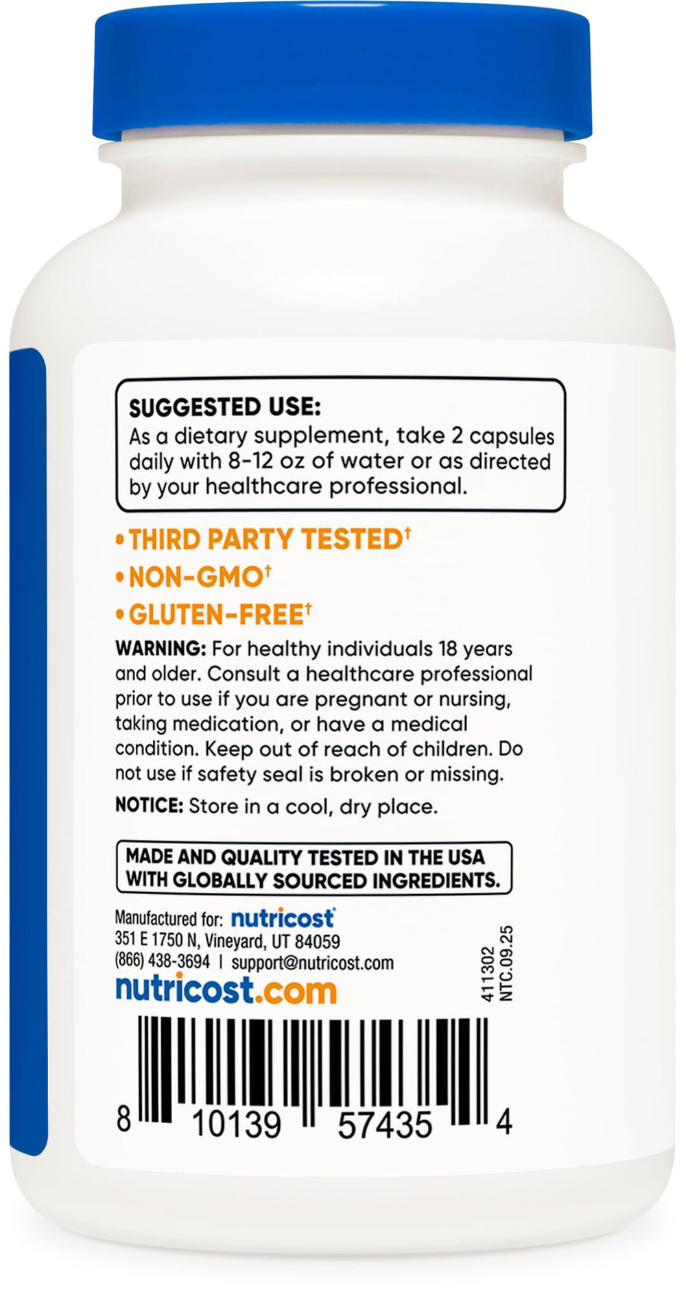 Nutricost Mullein bottle open showing capsules-lined interior for easy daily dosing