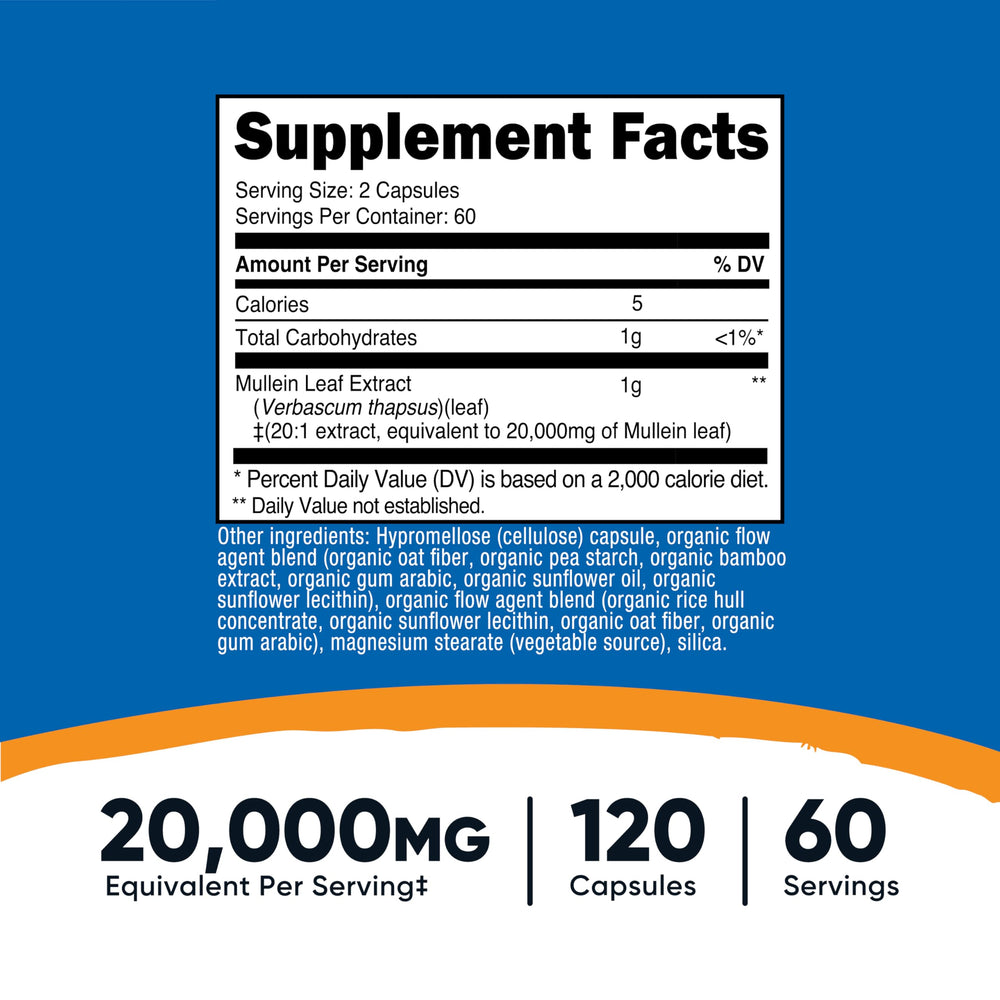 Nutricost Mullein capsules closeup highlighting vegan capsules for daily wellness routines