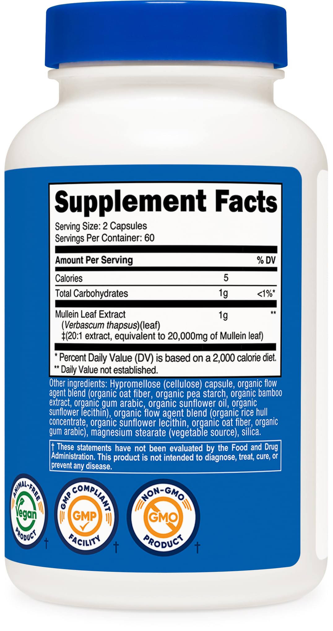 Nutricost Mullein serving size details indicating 60 servings per container