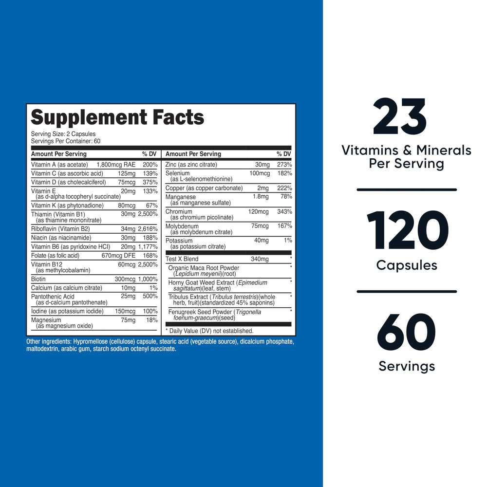 Nutricost Multivitamin for Men bottle label close-up highlighting non-GMO and gluten-free attributes