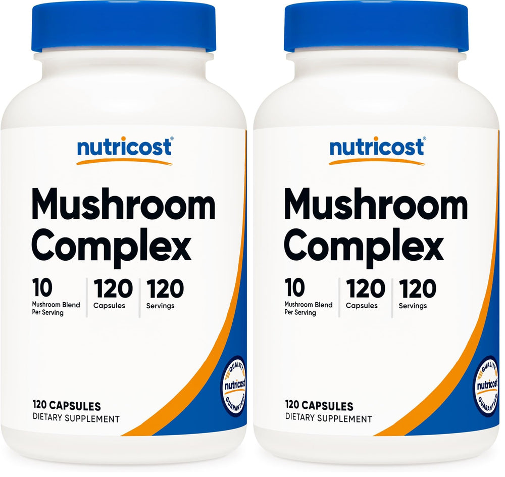 Nutricost Mushroom Complex bottle front, daily wellness support.