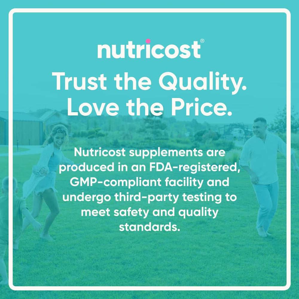 Third-party testing seal displayed next to the Nutricost bottle.