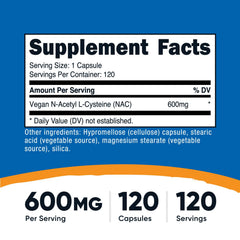 Nutricost NAC 600 mg, bote de 120 cápsulas para consumo diario.