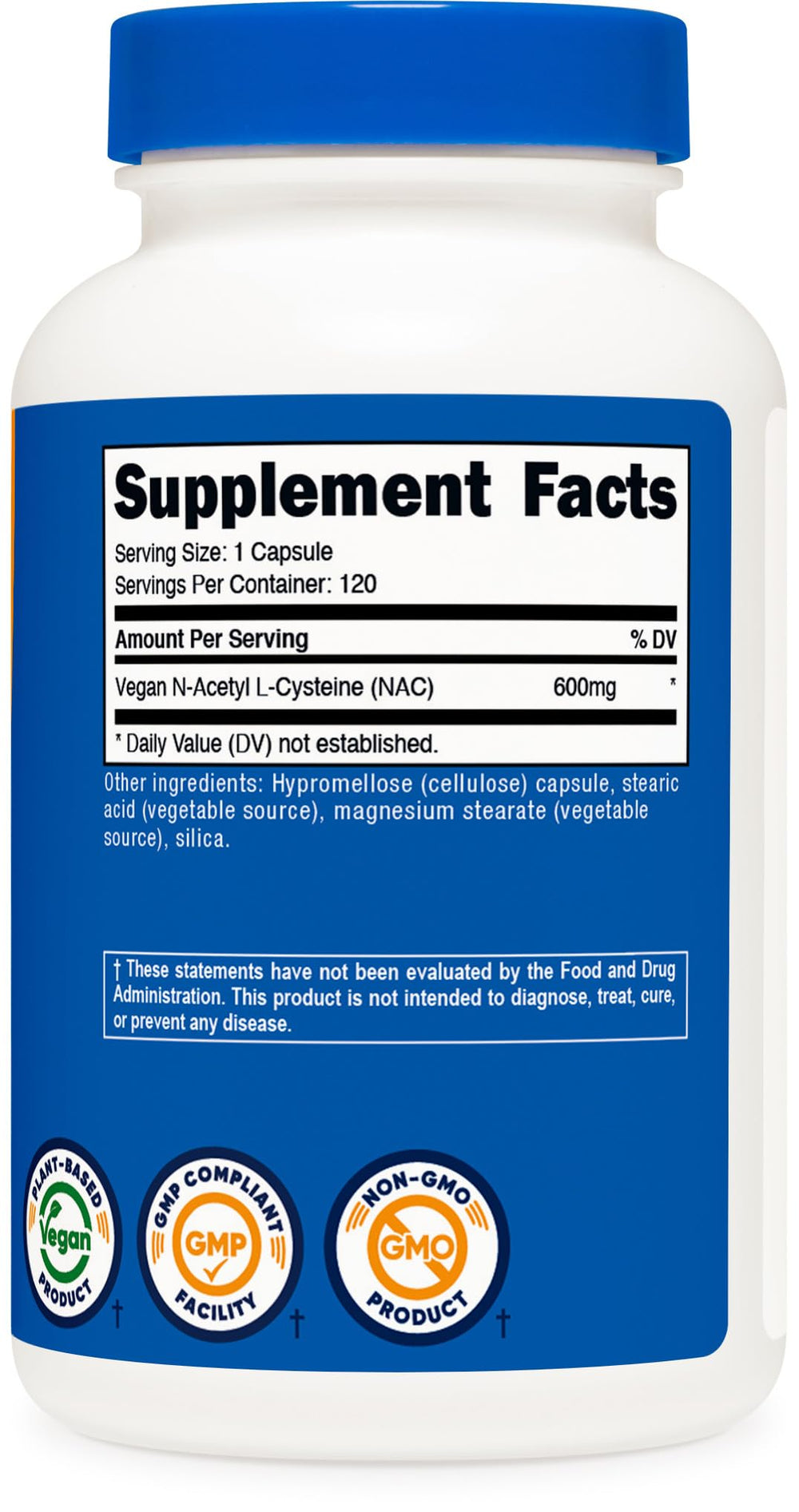 Nutricost NAC 600 mg, uso diario en cápsulas para rutina de bienestar.