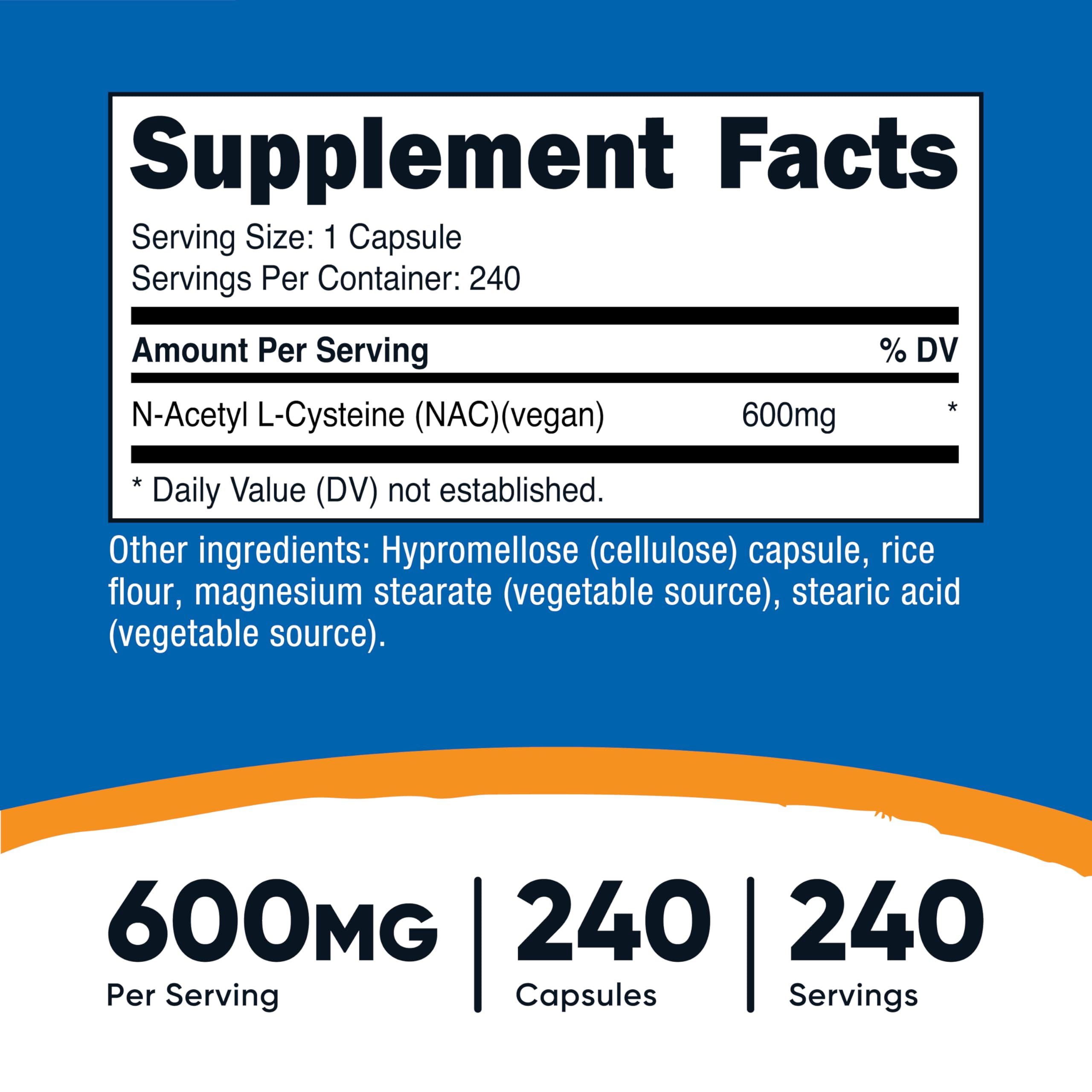 Nutricost NAC 600mg capsules close-up for easy daily use.