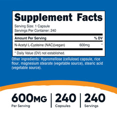 Nutricost NAC 600 mg veggie capsules close up, vegan formulation.
