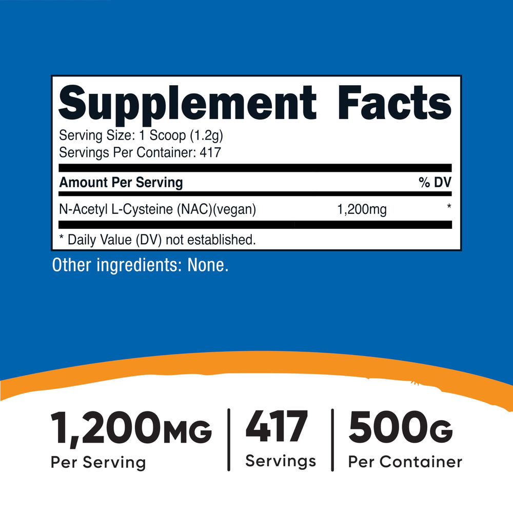 Nutricost NAC powder serving scoop demonstrates convenient measurement