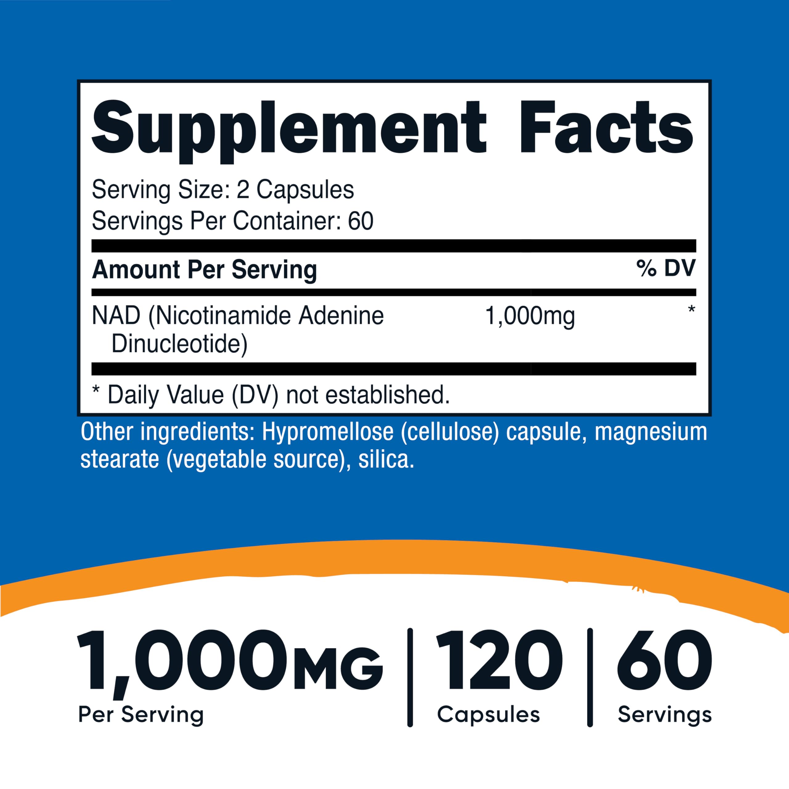 Nutricost NAD+ capsules close-up showing convenient daily capsules.