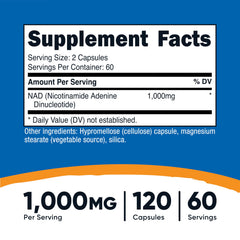 Nutricost NAD+ capsules close-up showing convenient daily capsules.