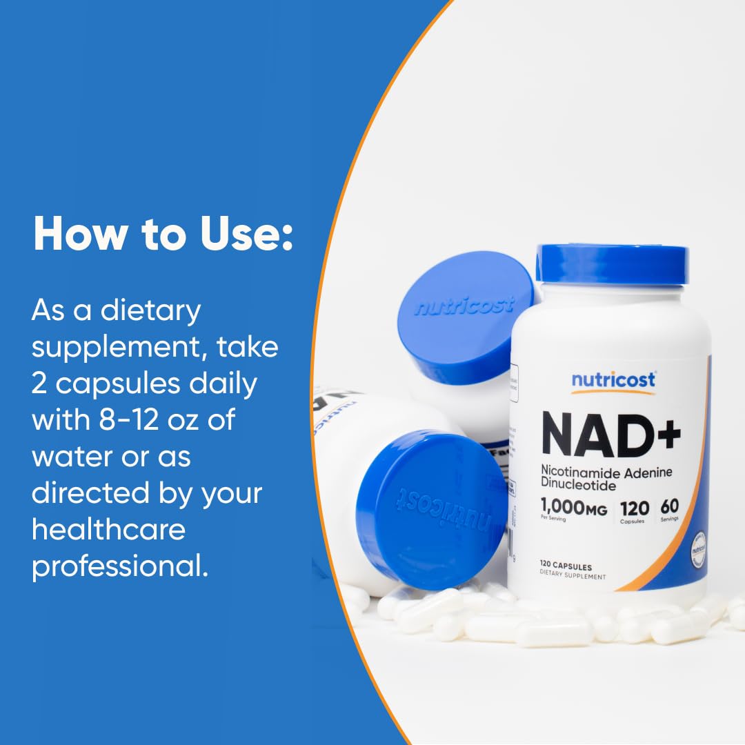 Nutricost NAD+ packaging image communicates non-GMO vegan formula at a glance.