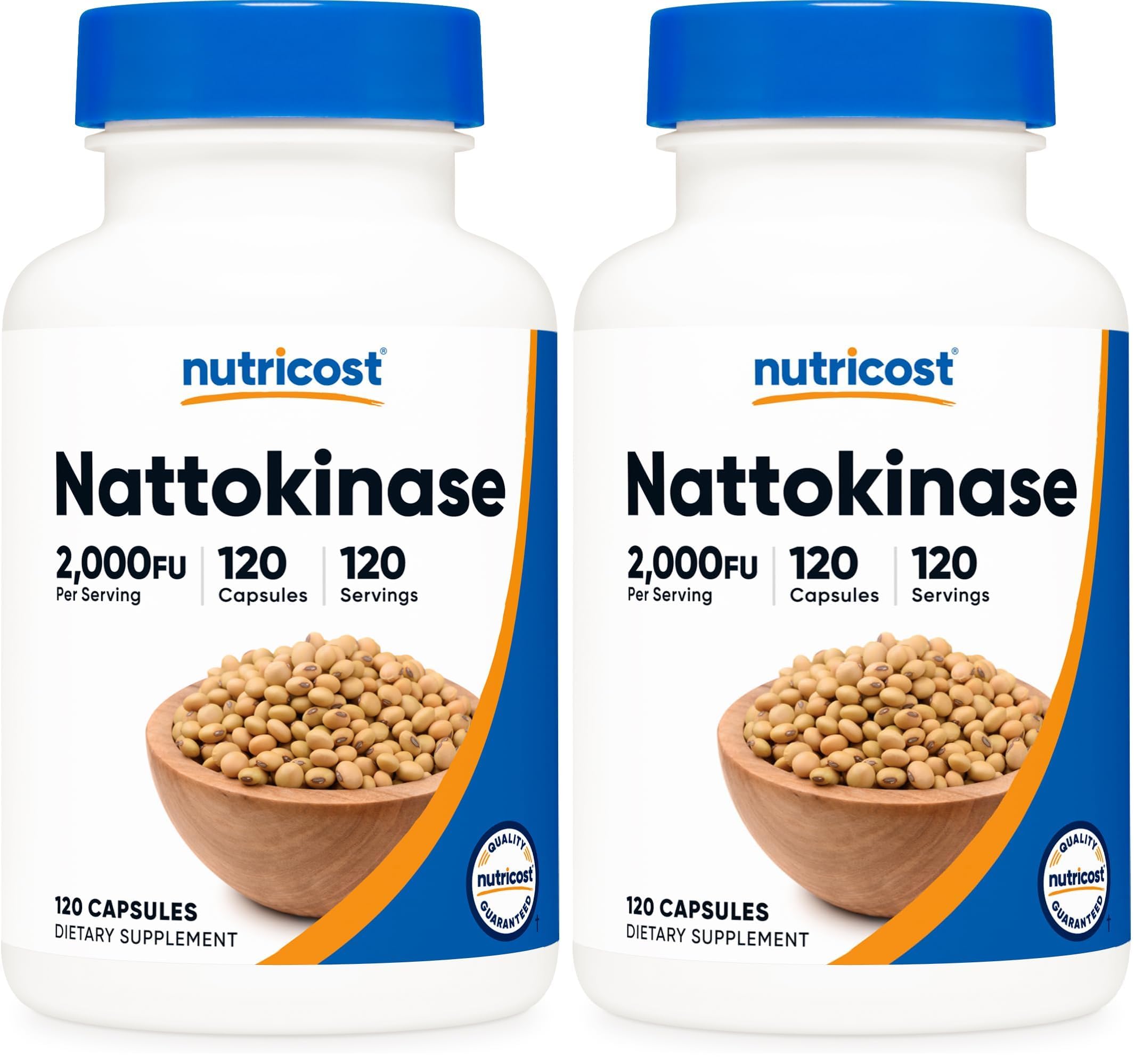 Nutricost nattokinase bottle front view highlights gluten-free labeling.