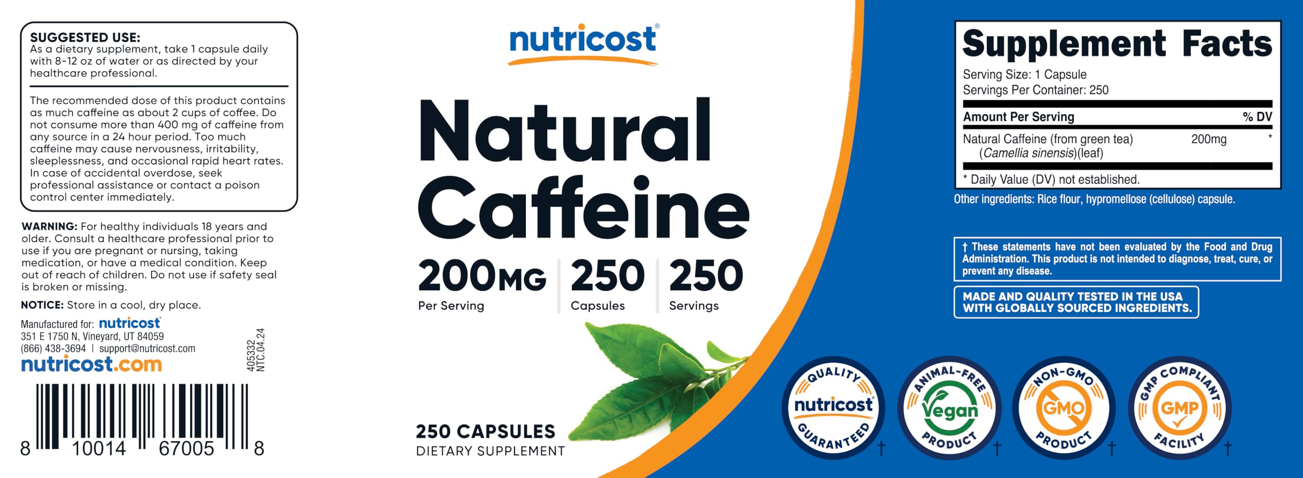 Nutricost Natural Caffeine bottle in hand for on-the-go energy