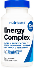 Nutricost natural energy pills bottle showing gluten-free energy option for daily routine.