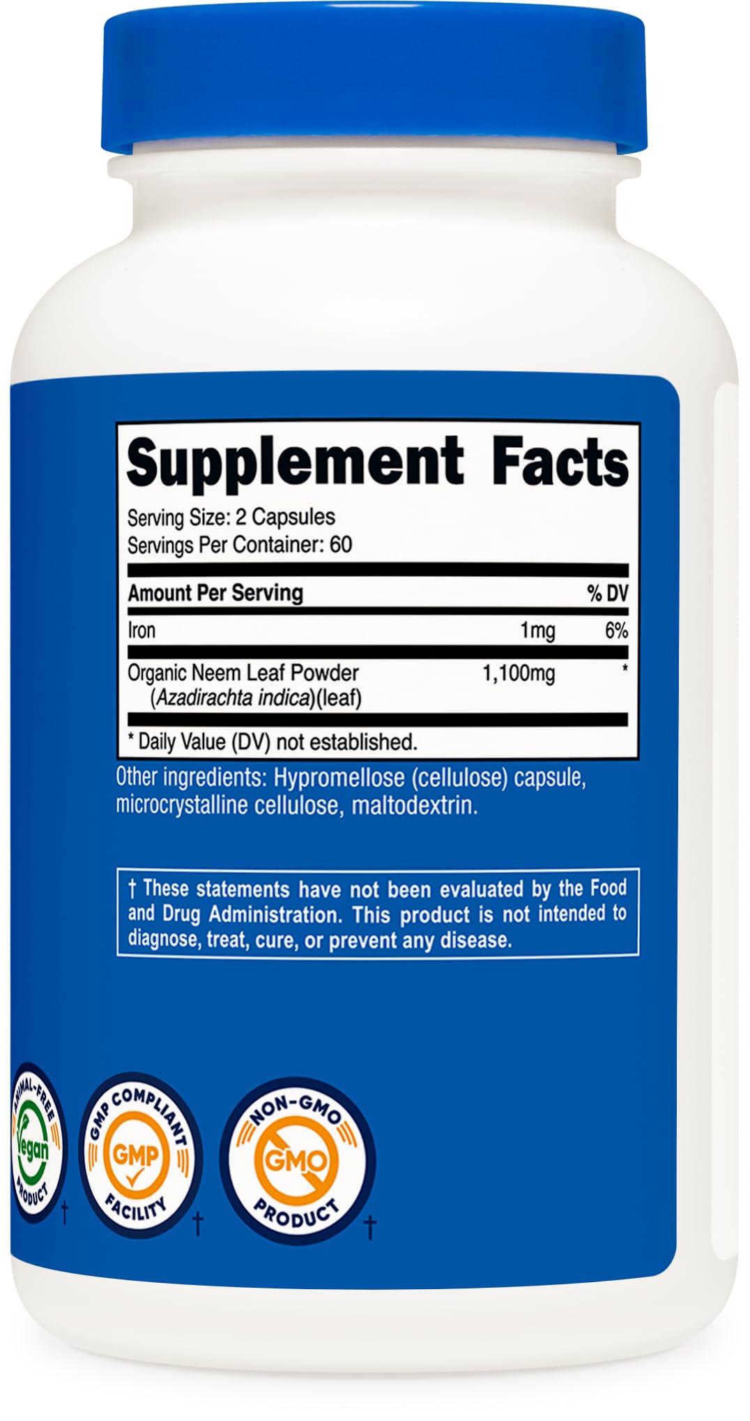 Nutricost Neem Leaf Capsules packaging side view for home storage