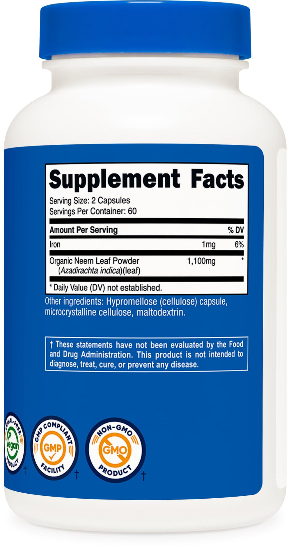 Nutricost Neem Leaf Capsules packaging side view for home storage