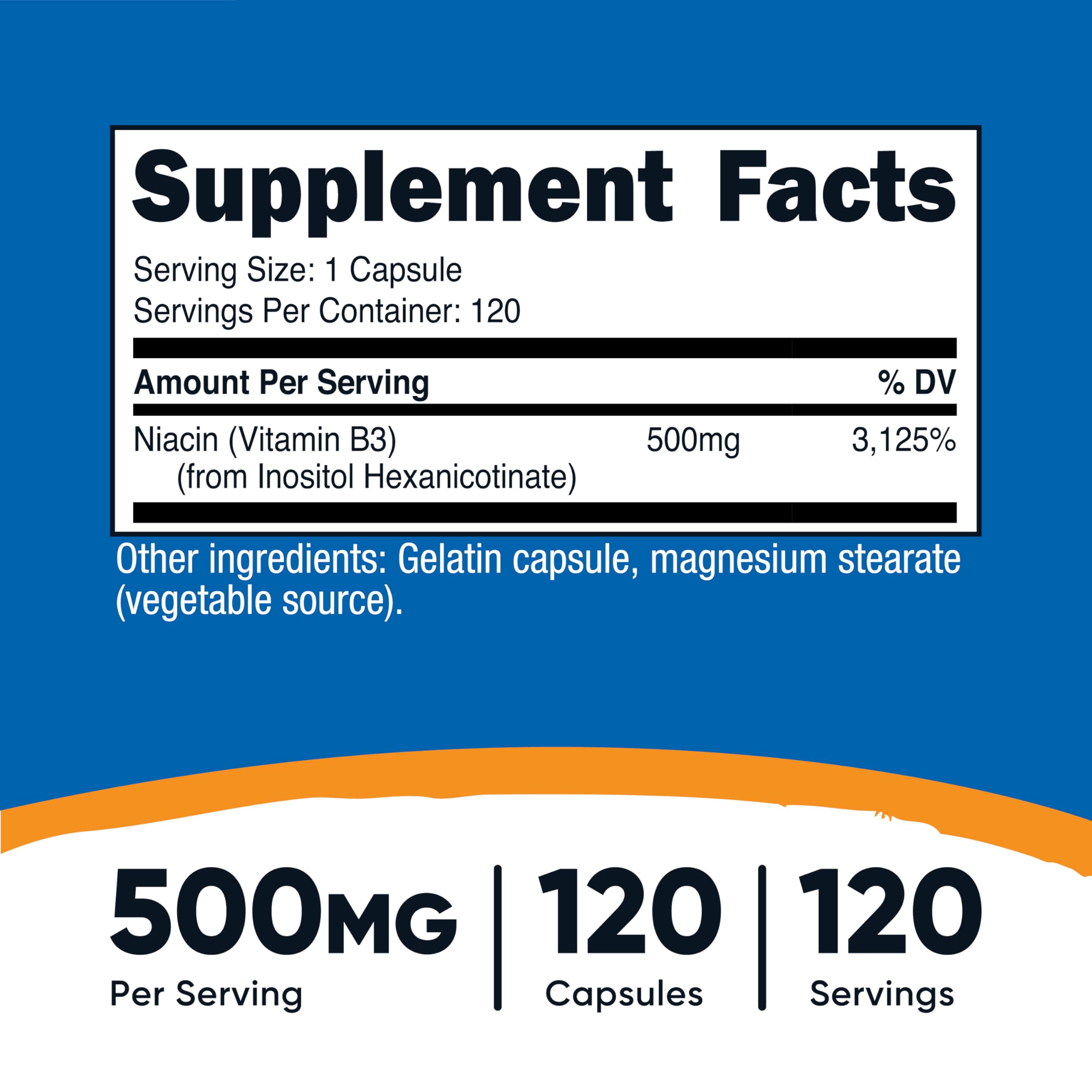 Closeup of Nutricost Niacin capsules showing easy to swallow form