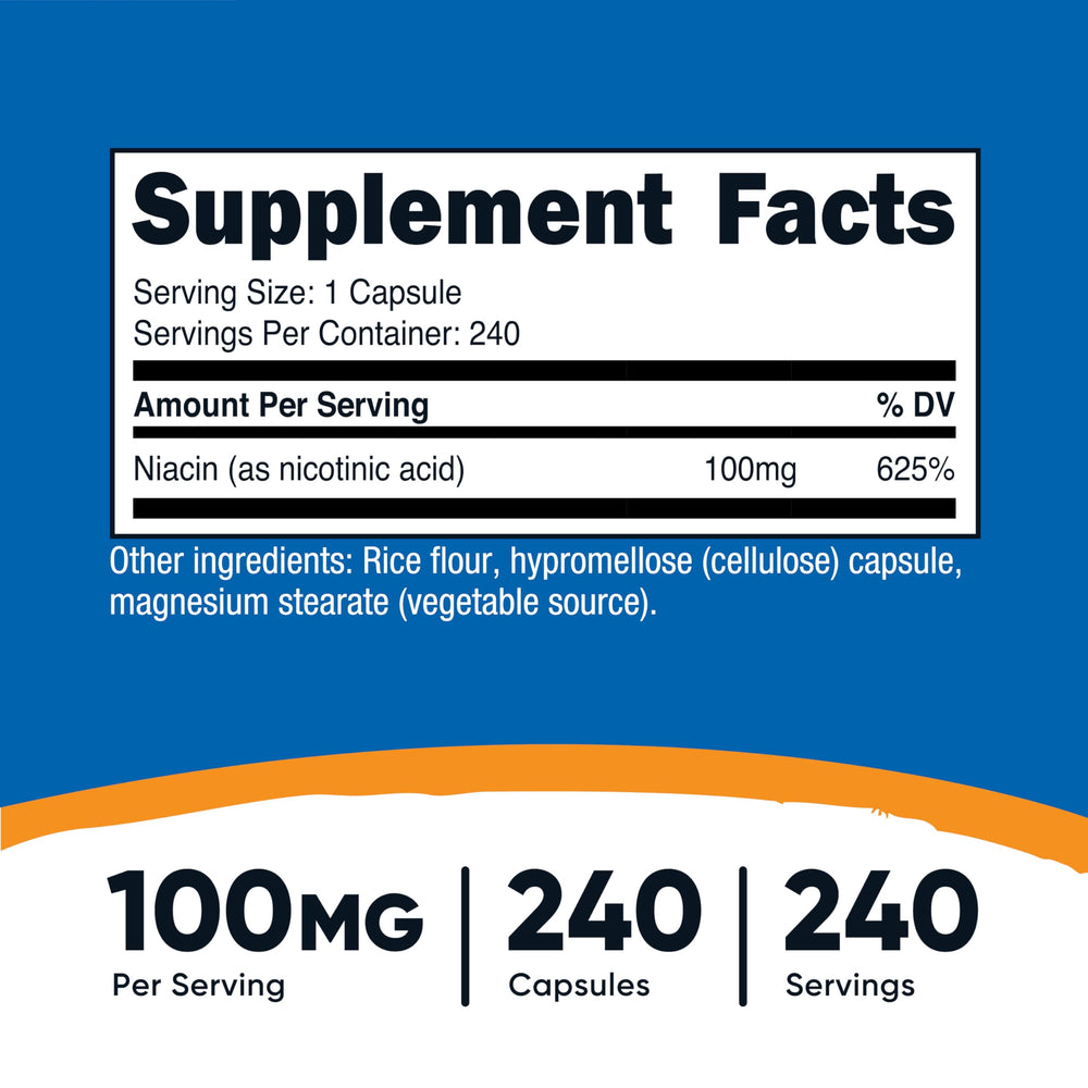 Nutricost Niacin capsules inside the bottle ready for daily use