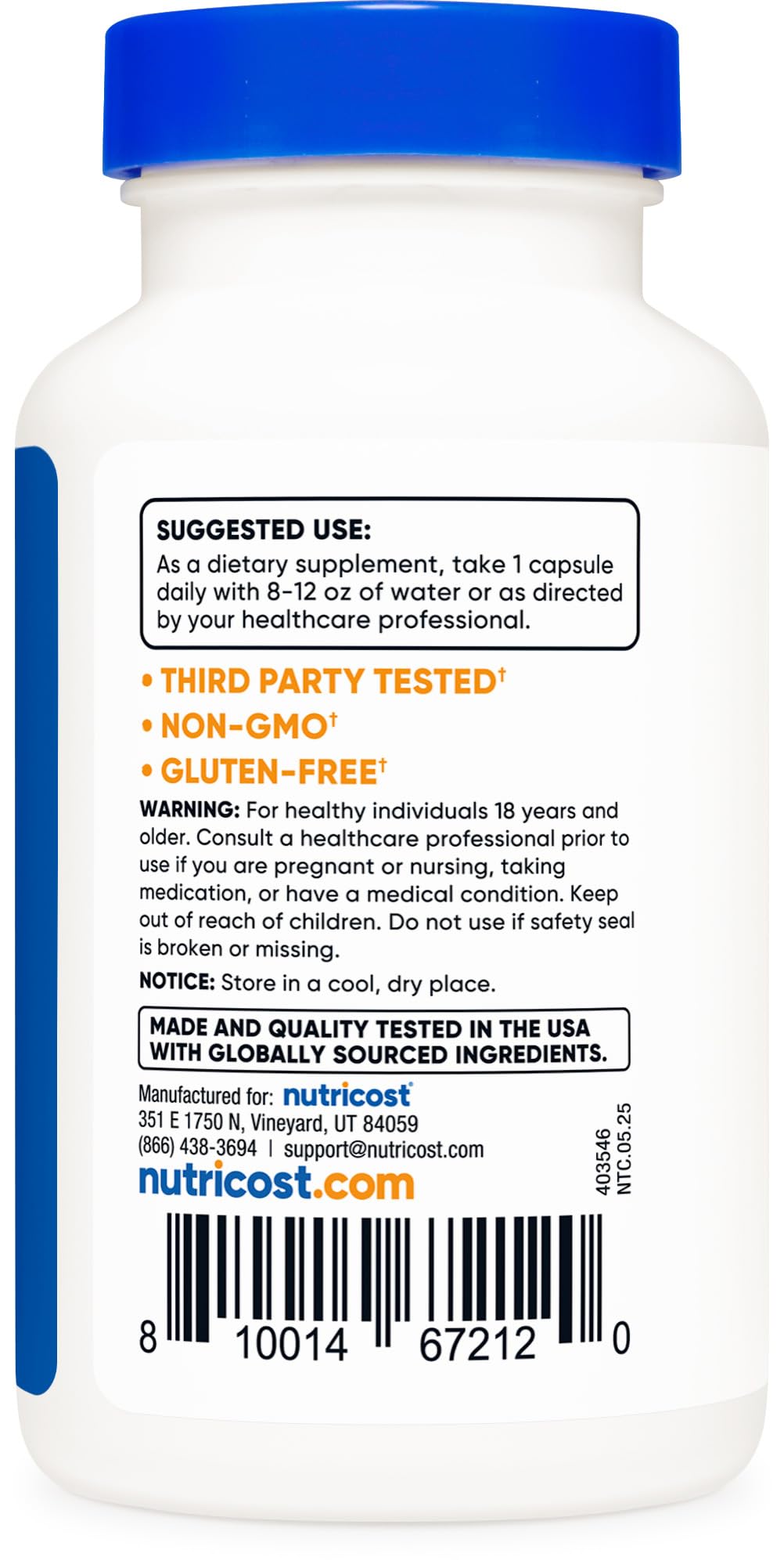 Nutricost Niacin produced in GMP compliant, FDA registered facility