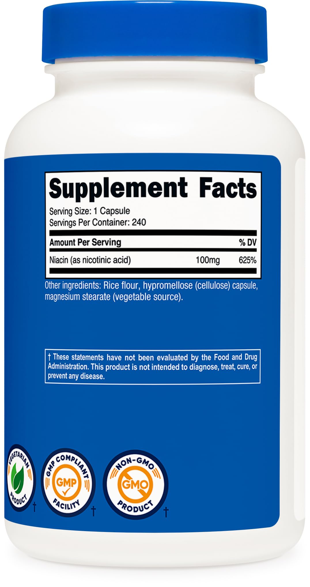 Nutricost Niacin facility seal indicating NSF GMP and FDA registration