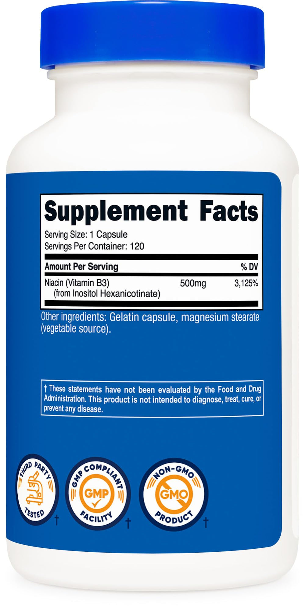Inside view of Nutricost Niacin bottle packaging for travel use