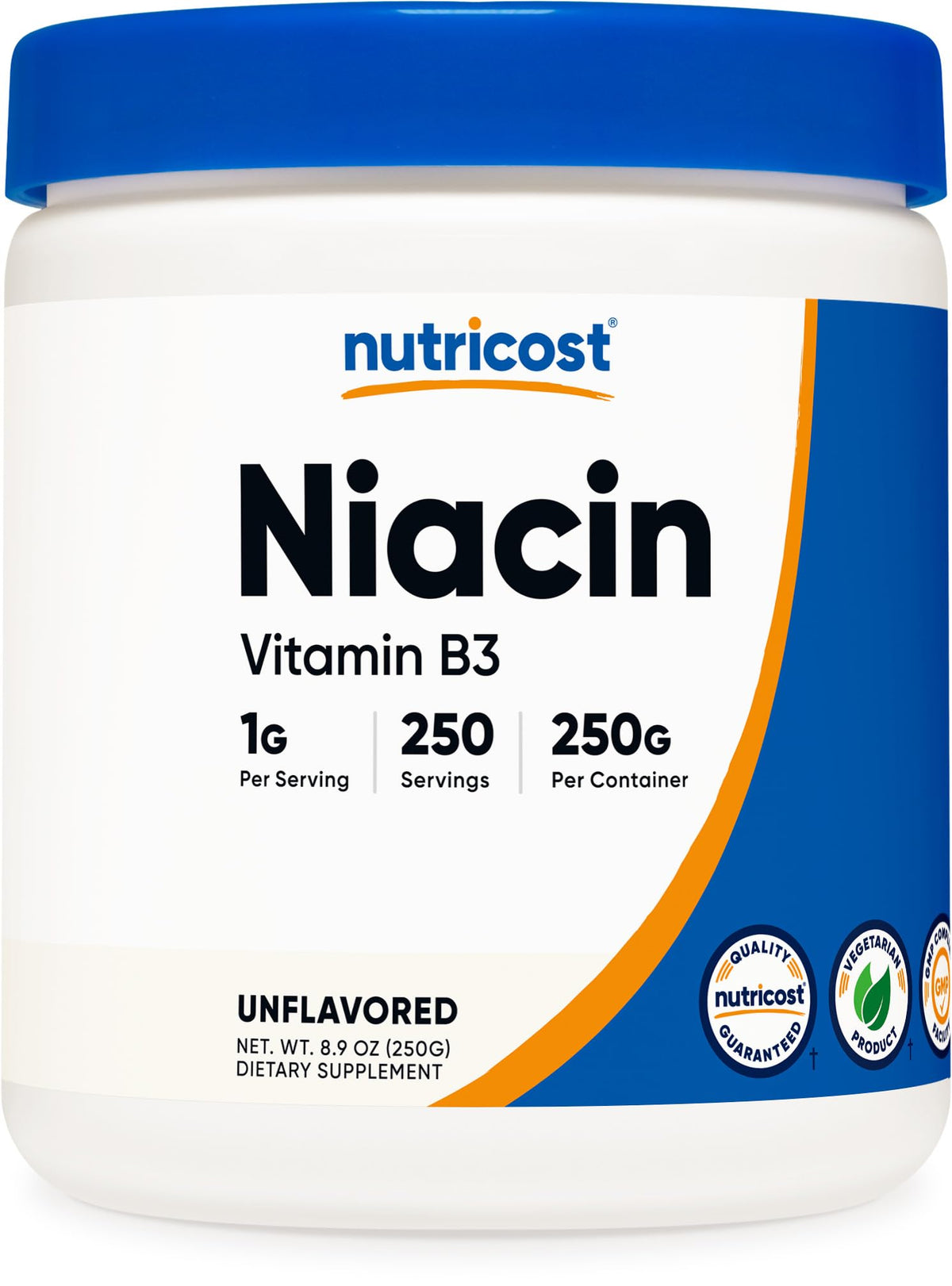 Nutricost Niacin powder bottle 250 g for daily supplementation