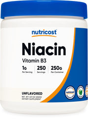Nutricost Niacin powder bottle 250 g for daily supplementation