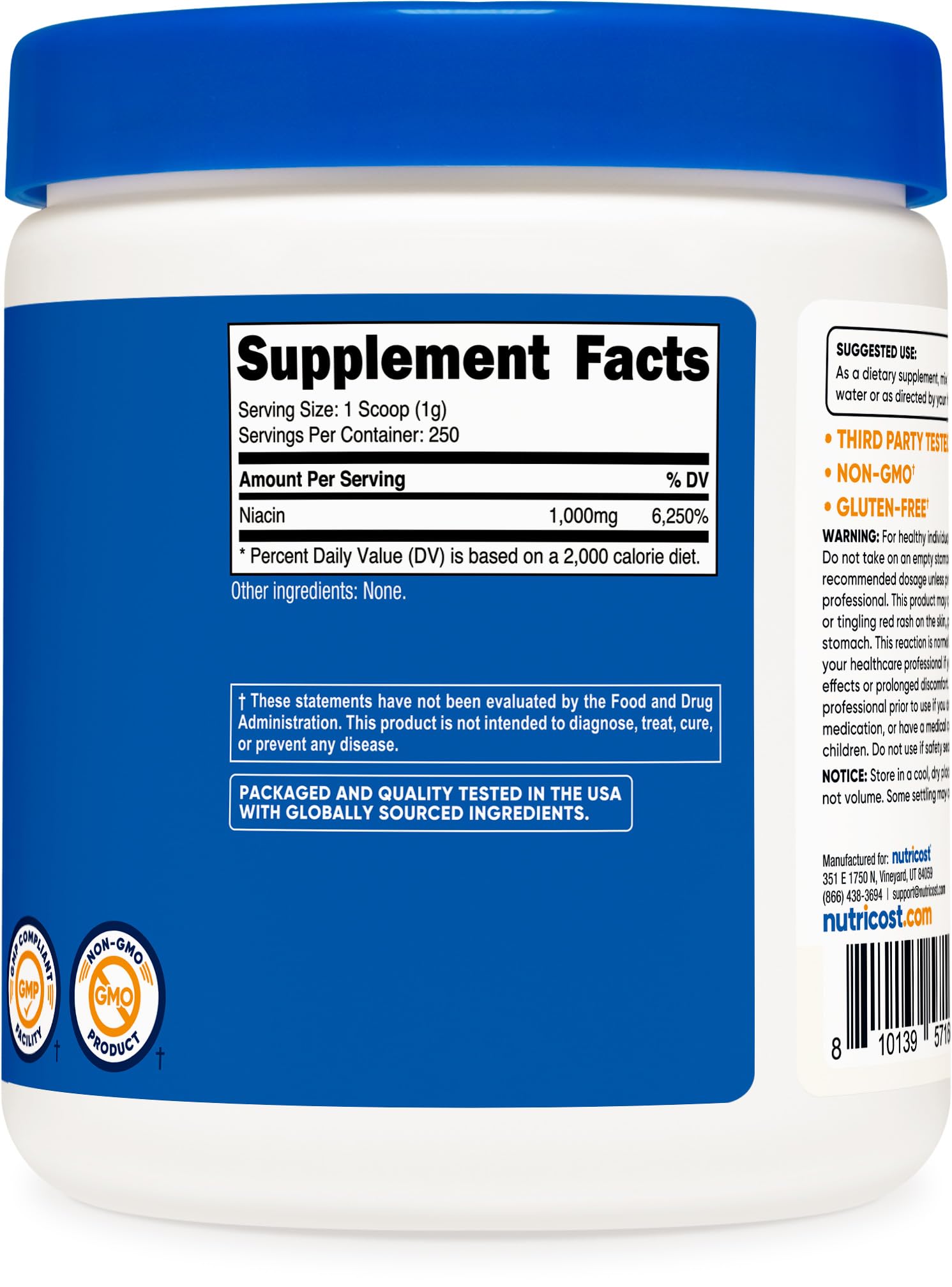Nutricost Niacin powder in a kitchen scene suggesting simple daily routine use