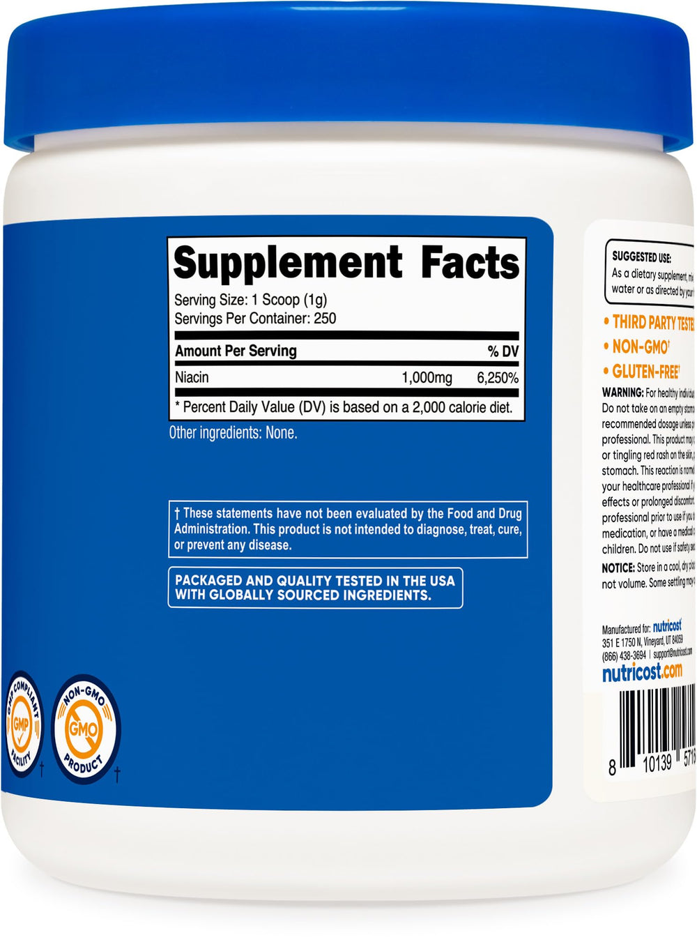 Nutricost Niacin powder in a kitchen scene suggesting simple daily routine use