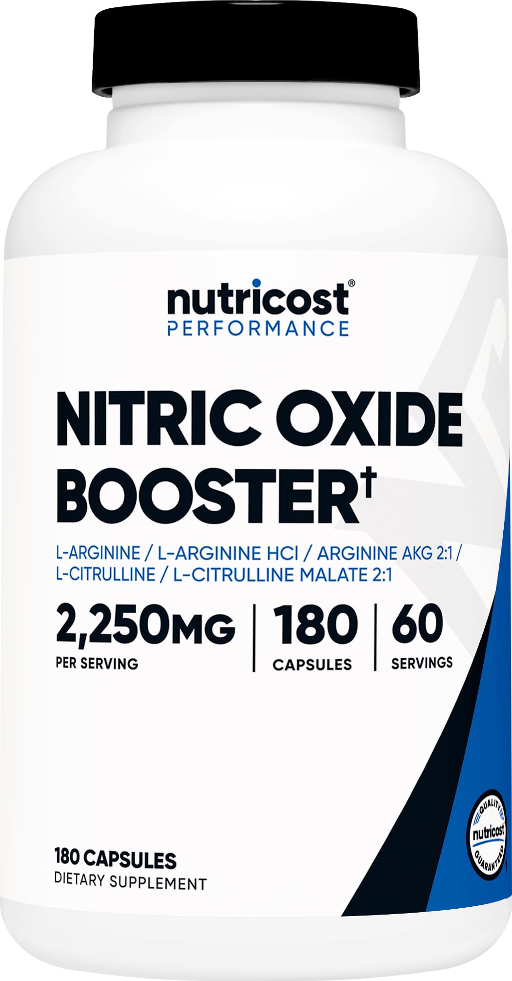 Nutricost Nitric Oxide Booster bottle front, highlighting 2250 mg per serving.