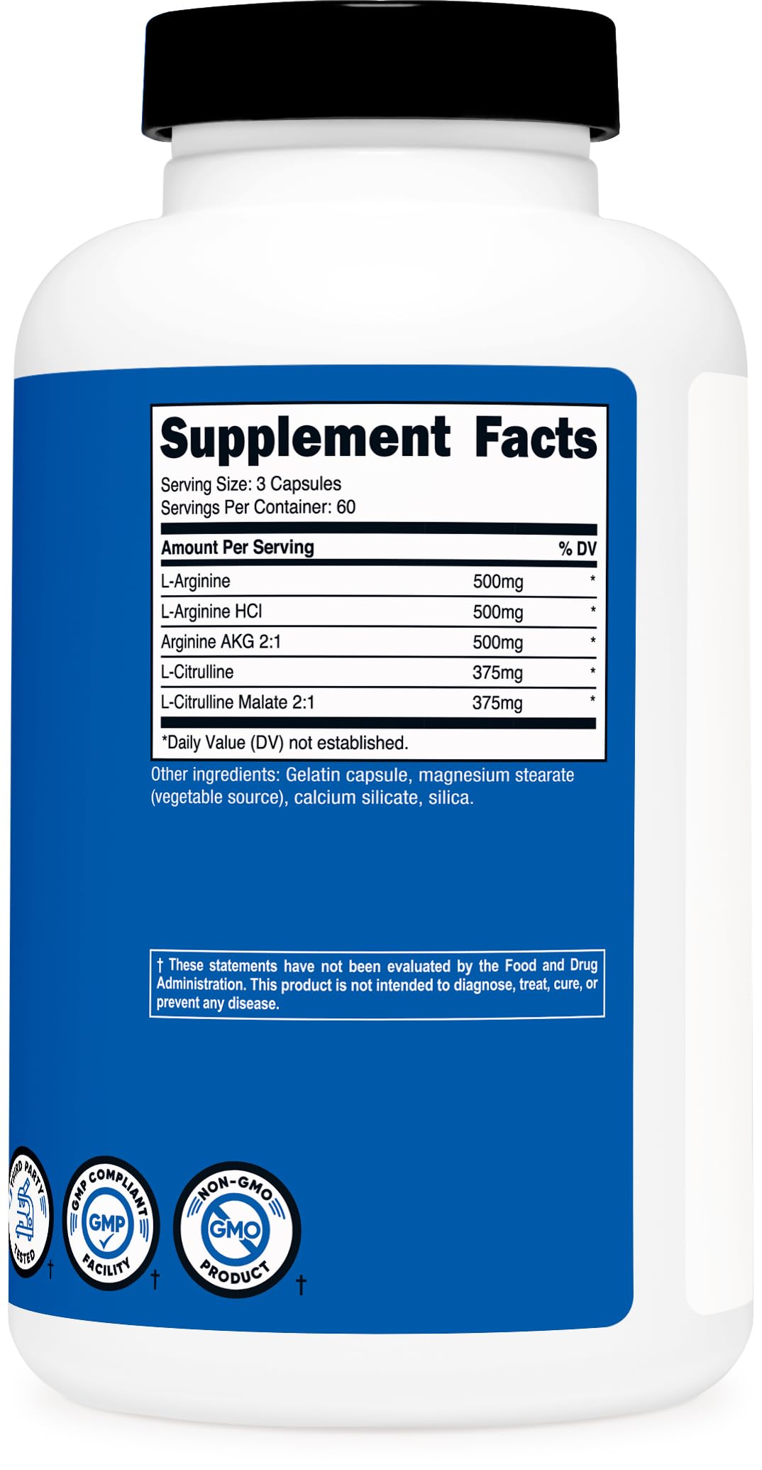 Nutricost Nitric Oxide Booster packaging displaying 60 servings per bottle.