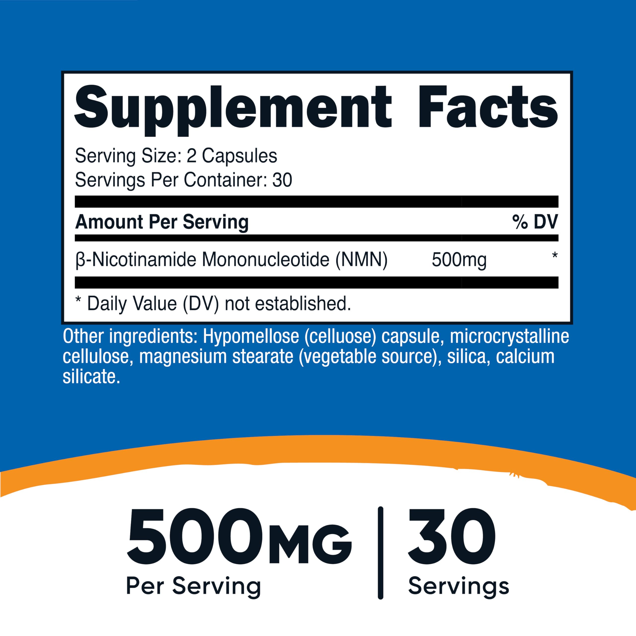 Nutricost NMN capsules close-up highlights easy-to-swallow capsules for daily use.