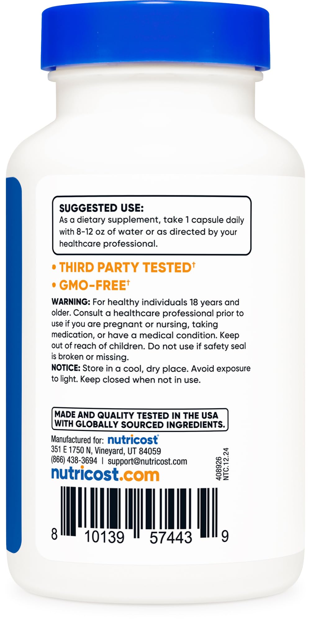 Nutricost non-GMO gluten-free formula on clearly labeled packaging.