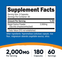 Nutricost Nopal Cactus capsules closeup shows 2000mg per serving.
