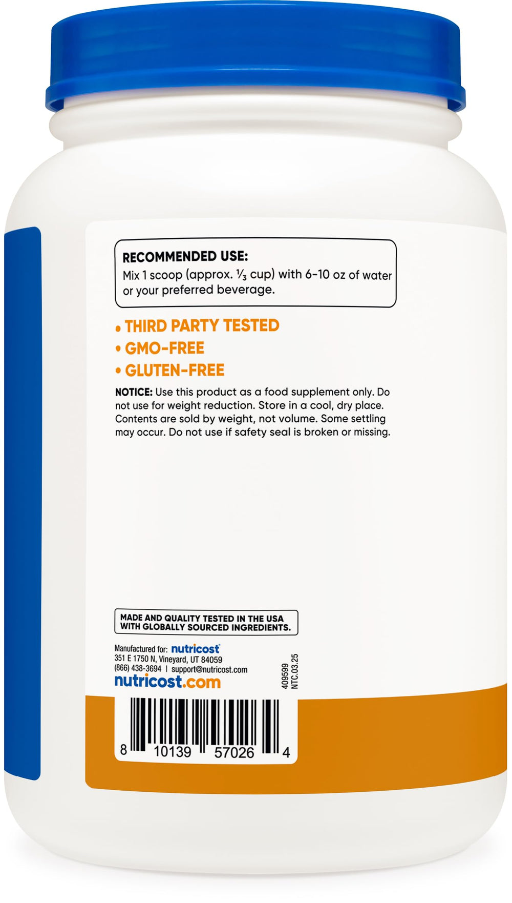 NSF-certified GMP facility badge on Nutricost packaging