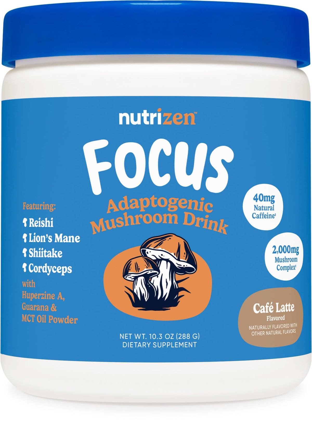 Nutricost Nutrizen Focus Cafe Latte bottle with a balanced energy boost.