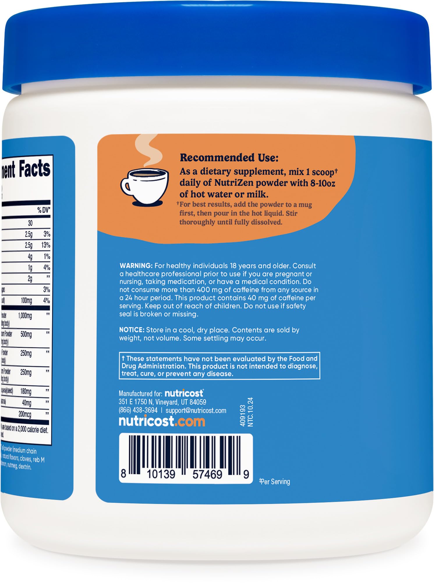 Nutricost Nutrizen natural caffeine boost image suggesting gentle energy.