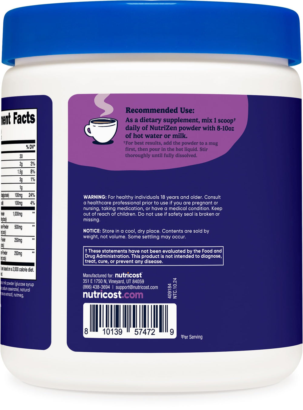 Nutricost Nutrizen PM Unwind packaging box highlighting 30 servings